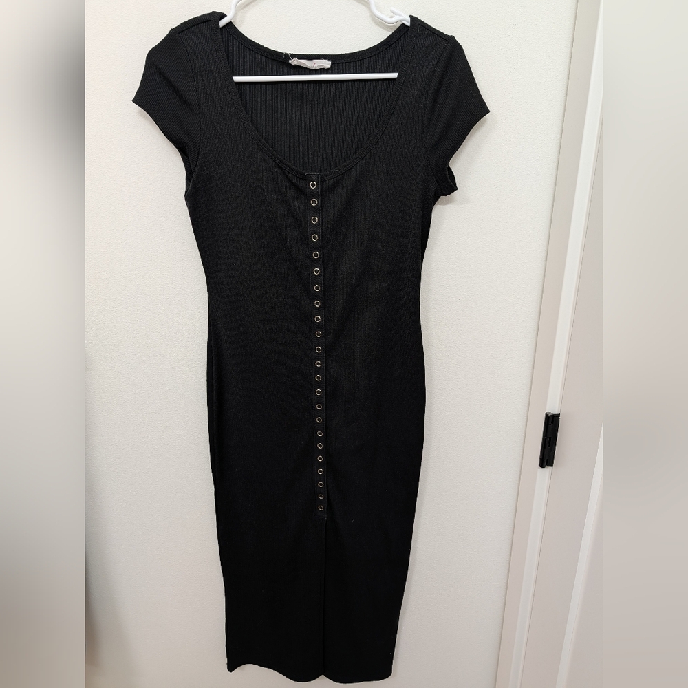 Black Button-Down Midi Dress